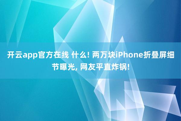开云app官方在线 什么! 两万块iPhone折叠屏细节曝光, 网友平直炸锅!
