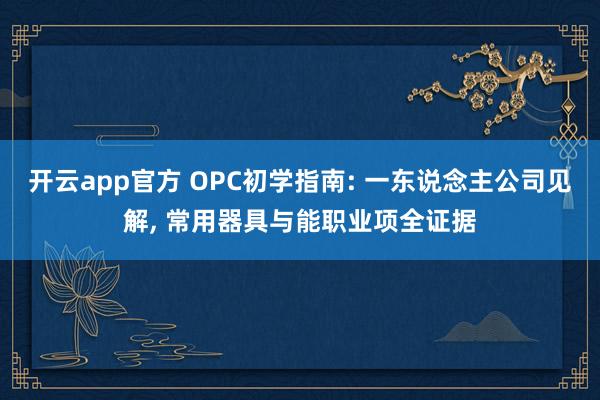 开云app官方 OPC初学指南: 一东说念主公司见解, 常用器具与能职业项全证据