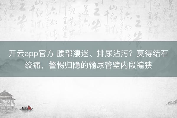 开云app官方 腰部凄迷、排尿沾污？莫得结石绞痛，警惕归隐的输尿管壁内段褊狭